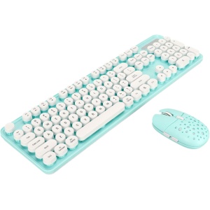Annadue Teclado y Ratón Inalámbricos, Juego de Teclado y Ratón Mecánicos Retro Punk de 2,4 G con Teclas Redondas, 800, 1600, 2400 dpi, para Oficina/Juegos. (Tablero Azul)