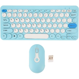 Beufee Teclado Inalámbrico con Teclas Redondas, Elegante Y Delgado Juego De Ratón Y Teclado Inalámbrico, Combinación De Ratón Y Teclado Ergonómico Silencioso De 2,4g para PC De Escritorio(Azul)