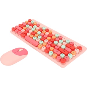 Bewinner Bonito Combo de Teclado y Ratón Inalámbricos, Teclado Inalámbrico Retro de 86 Teclas con Teclas Redondas, Juego de Teclado Colorido para Máquina de Escribir con Receptor USB para
