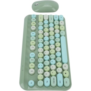 Bewinner Combo de Ratón de Teclado Inalámbrico Retro, Juego de Ratón de Teclado Ergonómico Inalámbrico USB de 75 Teclas, para Ordenador Portátil (Verde)