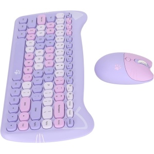Bewinner Combo de Teclado Inalámbrico Y Ratón, Forma de Gato, Teclado Redondo Compacto, Teclado Ergonómico, Regalo para Niñas, Teclado Portátil USB de 2,4 G para Juegos, Oficina (Color