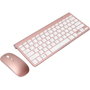 Bewinner Combo de Teclado Y Mouse Inalámbrico, Juego de Teclado Y Mouse Ultra Delgados para Computadora, Teclado Compacto para Computadora Portátil, Conexión de 10 M, Teclado Portátil para(Oro Rosa)