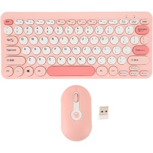 Bewinner Combo de Teclado y Ratón Inalámbricos, Teclado Ergonómico de Tamaño Completo para Ordenador con Reposamuñecas y Ratón Inalámbrico Ajustable de 3 Niveles dpi (Pink)