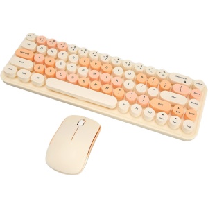 Bewinner Teclado Y Ratón Retro Inalámbricos, 68 Teclas, Teclado Portátil para Juegos, Ratón Combinado con Receptor USB, Color Mixto, Teclas Redondas para para Regalo, PC, (Color de té