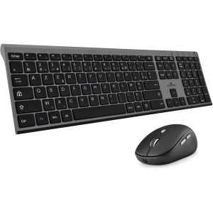 Bluestork - Pack de Teclado y ratón inalámbrico con Smart Dongle - Wireless con Smart Dongle - Clics silenciosos - Diseño Ultra Delgado - Ergonómico - Recargable - Gris - AZERTY FR