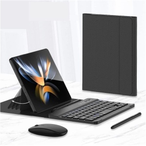 Bluetooth Teclado y ratón Set con S Pen compatible para Samsung Galaxy Z Fold 4 / Z Fold 3 5G Teclado inalámbrico + Ratón + Lápiz (rayas)