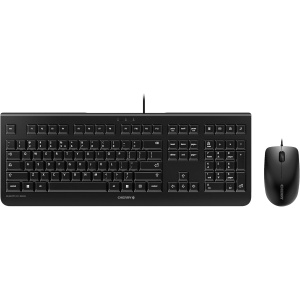 CHERRY DC 2000, Pack de Teclado y Ratón con Cable, Distribución de Teclado Español (QWERTY), Plug & Play a través de 1 Conexión USB por Dispositivo, Diseño Plano, Ratón Simétrico, Negro