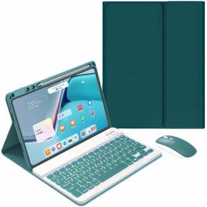 CLALOC Funda con Teclado para Honor Pad, Teclado Bluetooth Inalámbrico Magnético Desmontable (Diseño QWERTY) con Ratón, Cubierta De PU con Soporte para Bolígrafo,Verde,Pad 8 (12")