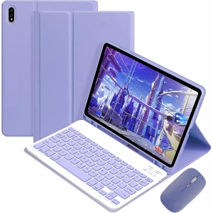 CLALOC Funda con Teclado para Samsung Galaxy Tab S6 Lite 10.4" 2024/2022/2020, Cubierta De Teclado QWERTY Inalámbrico Bluetooth Desmontable Magnético con Soporte para Bolígrafo Y Ratón,Púrpura