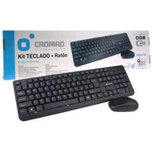 CROMAD Kit Teclado + Ratón Inalámbricos (1200 dpi con 3 Botones, Teclado QWERTY Membrana, 2.4 GHz Receptor USB, 8/10 Metros) - Negro