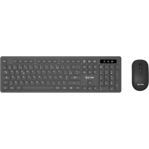 Cleyver Combo Teclado, Inalámbrico, Dongle USB para 2 Dispositivos, 3 LED de Estado Azul, ratón 3 Botones, zurdo, diestro, Negro, Ideal teletrabajo, Azerty
