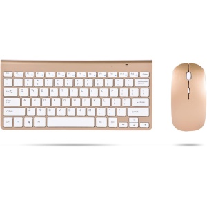 Combinación Silenciosa de Teclado y Ratón Inalámbricos con Refuerzo de Acero, para Escribir y Hacer Clic Cómodamente, Plug and Play (Gold)