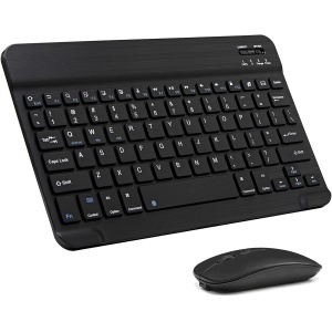 Combinación de Teclado y Mouse Bluetooth ultradelgados, portátil Recargable Juego de ratón con Teclado inalámbrico para Apple iPad iPhone iOS 13 y Superior, Samsung Tableta teléfono Inteligente