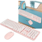 Combinación de Teclado y Mouse Inalámbricos de 2.4G Teclas Redondas Retro Ratón de Alto Rendimiento Conexión Inalámbrica dpi Ajustable para Oficina y Estudio (Tablero Rosa) - Imagen 1