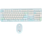 Combinación de Teclado y Ratón Inalámbricos, Teclado y Ratón USB Inalámbricos Retro Redondo Keycap Plug and Play para para Oficina (Blue) - Imagen 1