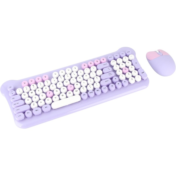 Combo DE Teclado Y RATON INALAMBRICO Morado DISENO Retro MECANOGRAFO
