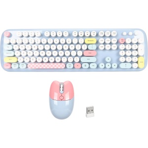 Combo De Teclado Y Ratón Inalámbricos, Teclado De Tamaño Completo para Máquina De Escribir, Teclado De Ratón Lindo Y Colorido con Ahorro De Energía Automático De 2,4 G, con