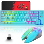 Combo Teclado y Ratón Inalámbrico para Windows, 2.4 GHz con Receptor USB, 64 Teclas con Perilla RGB Retroiluminado Recargable 3000mAh Batería Teclado 2400 dpi Mouse con Alfombrilla de ratón - Azul - Imagen 1