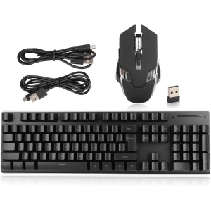 Combo de Mouse Y Teclado para Juegos, 104 Teclas 2.4G Teclado Mecánico Inalámbrico para Juegos 1200-3200DPI Juego de Ratones con Retroiluminación LED RGB, 2 Niveles de Brillo, Teclas de Acceso Directo