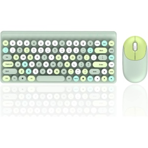 Combo de Mouse de Teclado Inalámbrico, Mouse Y Teclado Inalámbricos de 2.4GHz 1200DPI con Teclado de Máquina de Escribir Retro, Lindo Teclado Y Mouse Ergonómicos para Computadora(Verde)