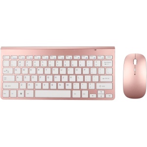 Combo de Mouse de Teclado Inalámbrico, Teclado Ergonómico Portátil Ultra Delgado de 78 Teclas con Mouse Inalámbrico Teclado de Computadora Ratón para Computadora Portátil(Oro Rosa)