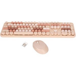 Combo de Ratón con Teclado Inalámbrico, Kit de Ratón con Teclado Inalámbrico de Tamaño Completo de Escritorio de 104 Teclas, Ergonómico Y Bonito,(Color de té de Leche Dulce Color Mezclado)