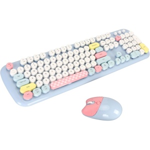 Combo de Ratón con Teclado de Escritura Retro, Juego de Ratón con Teclado Inalámbrico Cute Cat de 2,4G, Ratón de Teclado Compacto de Tamaño de 104 Teclas para Windows XP, para