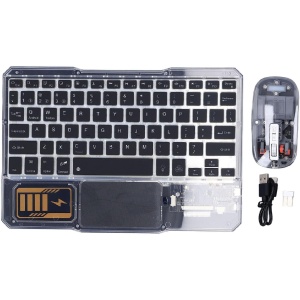 Combo de Ratón y Teclado Inalámbrico, Luz Nocturna de 7 Colores, Seguimiento óptico Avanzado, Paquete de Ratón y Teclado Transparente para Dispositivos Múltiples