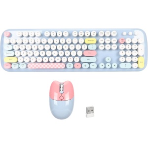 Combo de Teclado Inalámbrico y Ratón, Colorido Teclado de Máquina de Escribir de Tamaño Completo, Lindo Ratón de Gato, Diseño Ergonómico para Computadora de Escritorio y Portátil