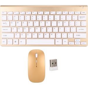 Combo de Teclado Inalámbrico y Ratón, Juego de Ratón con Teclado Compacto Inalámbrico para Oficina, Teclado Inteligente Silencioso e Impermeable, Juego de Ratón con Teclado (Gold)
