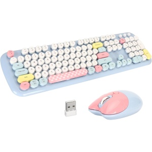 Combo de Teclado Inalámbrico y Ratón, Teclado de Máquina de Escribir de Tamaño Completo de 104 Teclas, Ratón óptico de Gato Lindo de 4 Teclas, Teclado y Ratón Retro para PC/Windows