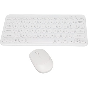 Combo de Teclado Inalámbrico y Ratón, Teclas Redondas Inalámbricas de 2,4 G, Teclado y Ratón de Diseño Ergonómico, Ratón Silencioso, Receptor USB, Juego de Teclado para Familia de Oficina(Blanco)
