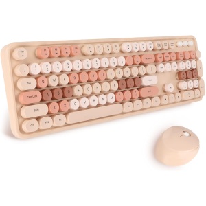 Combo de Teclado Y Mouse Inalámbricos, Teclado de Máquina de Escribir de 2,4 GHz con Teclas Redondas Extraíbles, Lindo Teclado Y Mouse de Té con Leche de 104 Teclas para(Color del té con leche)