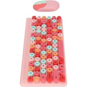 Combo de Teclado Y Ratón, Botones Multimedia para Juegos, Teclado, Ratón, Inalámbrico para el Hogar, para la Oficina, para PC(Rosa Color Mezclado)