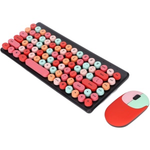 Combo de Teclado Y Ratón, Inalámbrico para Juegos Teclado Y Ratón Aspecto Lindo Y Colorido Ahorre Espacio con Receptor USB para el Hogar para la Oficina para PC(Mezcla de pintalabios)