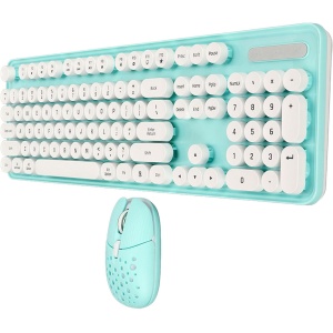 Combo de Teclado y Mouse Inalámbricos 2.4G, Diseño Retro, Teclado Numérico Redondo Diseño Hueco Teclado de 104 Teclas Ratón de 6 Teclas Ajuste de 3 dpi para Oficina y Estudio
