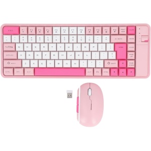 Combo de Teclado y Ratón, Diseño QWERTY de 84 Teclas Bluetooth Inalámbrico 2,4G Teclado de Ordenador Juego de Ratón, para Viajes de Oficina en Casa Juego (Pink)