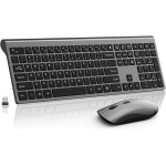 Combo de teclado y mouse inalámbricos, teclado delgado y delgado con receptor USB, clic silencioso, 2400 DPI, interruptor de tijera inalámbrico de tamaño completo, para laptop, PC, Windows, gris y - Imagen 1