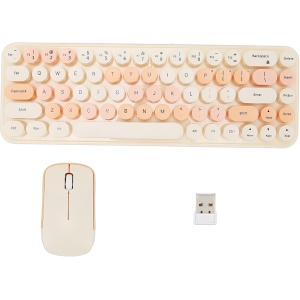 Combos Coloridos del Ratón del Teclado Inalámbrico De La Computadora, 2.4g Wireless Cute Retro 68 Round Keycaps 3 dpi Keyboard and Mouse(Beige)