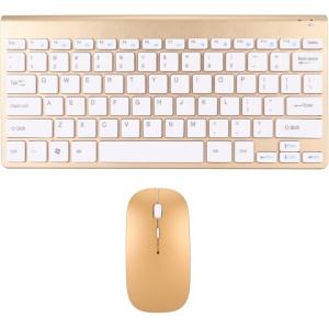 Combos de Teclado Inalámbrico y Ratón, Teclado Portátil Compacto, Kits de Ratón óptico, Ratones Ergonómicos Silenciosos para Ordenador, Escritorio, PC y Portátil (Gold)