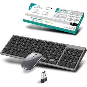Conjuntos de teclado inalámbrico de 2,4 GHz y Bluetooth, teclado y ratón inalámbricos con baterías recargables, teclado ultrafino con teclado numérico para PC/Laptop/Mac,QWERTY,con ratón