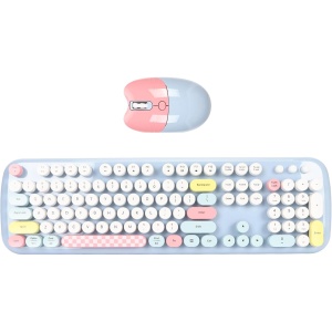 Cuifati Teclado Inalámbrico Ratón Teclado de Máquina de Escribir Colorido, 2.4G Plug and Play, Diseño Ergonómico, Ahorro de Energía Automático, paraXP, 7, 8, 10