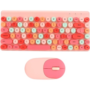 DAUZ Teclado y Ratón Inalámbricos 86 Teclas Amplia Compatibilidad Teclado y Ratón Coloridos y Elegantes Inalámbrico de 2,4 GHz para PC (Rosado)