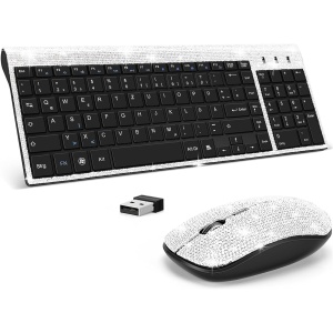 Dazzling Lujo Teclado y Ratón Inalámbrico Brillante Brillante Brillante Ratón y Teclado Inalámbrico Set Regalo