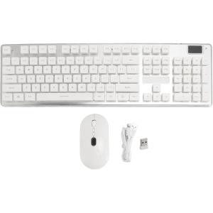 Denash Juego de Teclado y Ratón Inalámbricos, Conexión de 2,4 GHz, Teclado Gaming Retroiluminado Recargable con Pantalla de Nivel de Batería para XP 10 8 7 (White)
