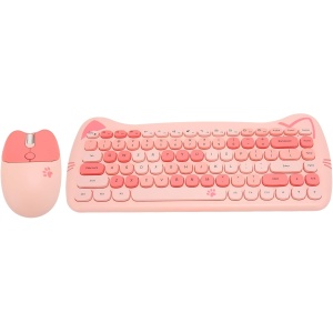 Dpofirs Ratón con Teclado Inalámbrico Cute Cat, Ratón con Teclado Colorido para Ordenador Portátil, Escritorio, Respuesta Rápida, Acabado Mate, Conexión Inalámbrica 2,4G