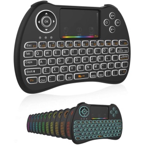 Dupad story [Actualizado] 2.4GHz Rainbow retroiluminado Mini Teclado Remoto inalámbrico y ratón con Panel táctil H9 Pro, USB Recargable para Google Android TV Box, HTPC, IPTV, PC, Raspberry pi 3, Pad