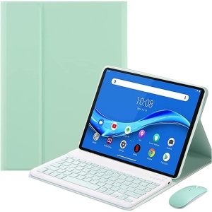 ERY Funda De Teclado para Xiaomi Pad 5/Pad 5 Pro 11" 2021 con Ratón Magnético Desmontable Teclado Español Ñ Inalámbrico Parte Trasera De TPU Suave, Funda Tipo Libro Delgada Y Ligera,Light Green