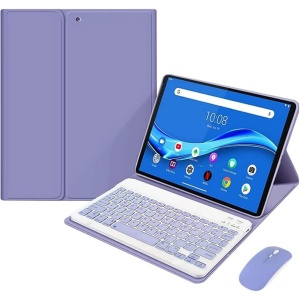 ERY Funda Teclado para Lenovo Tab P11 Plus 2021 (TB-J607) & P11 2020 (TB-J606F/TB-J606X) 11 Pulgadas Funda Delgada Ligera con Soporte Y Ratón, Teclado Español Ñ Inalámbrico Desmontable,Púrpura