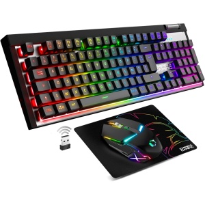 Empire Gaming - Pack Armor RF358 Rechargeable Sans Fil - Clavier Gaming Wireless AZERTY (Layout Français) 2.4 GHz RGB - Souris Gamer Sans Fil 2400 dpi - Tapis de Souris - PC PS4 PS5 Xbox One/Series